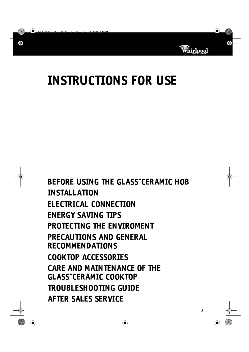 Página 1 del manual Manual de usuario Whirlpool AKM 951/G/IX/01