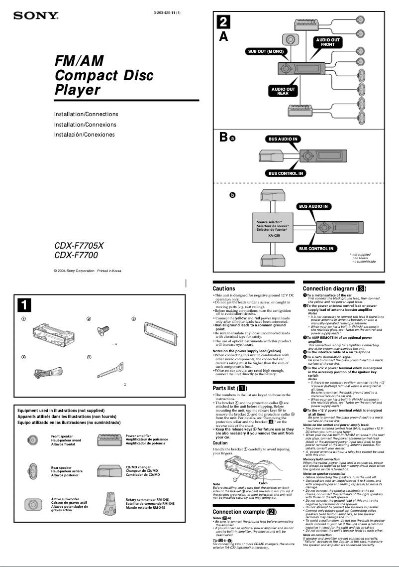 Page 1 de la notice Guide d'installation Sony CDX-F7700