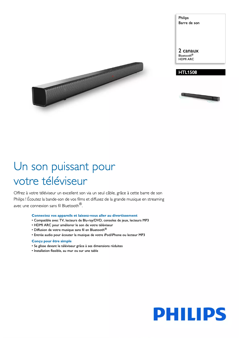 Page 1 de la notice Fiche technique Philips HTL1508