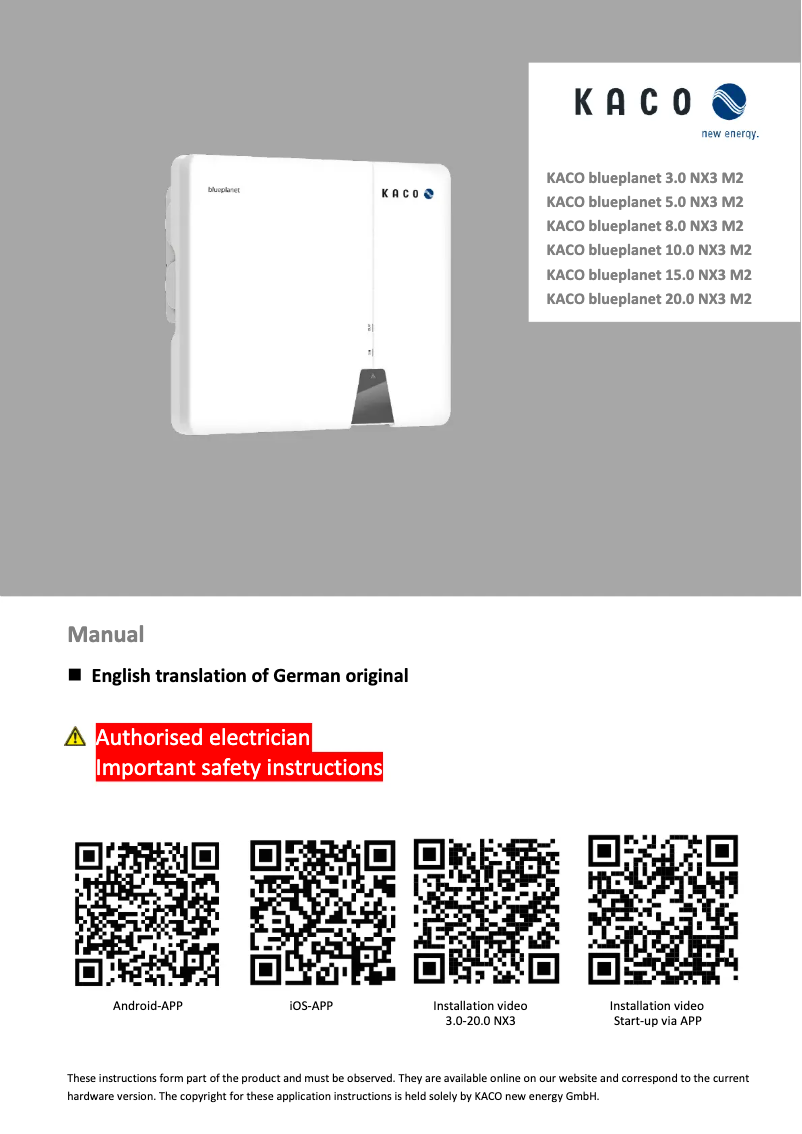 Page 1 de la notice Manuel utilisateur Kaco blueplanet 20.0 NX3 M2