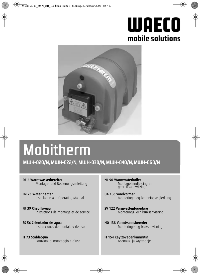 Imagen de la primera página del manual del dispositivo Mobitherm MWH-060/N