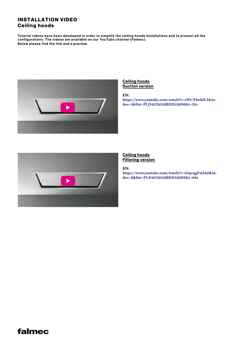 Page 1 de la notice Guide d'installation Falmec Nube Evo