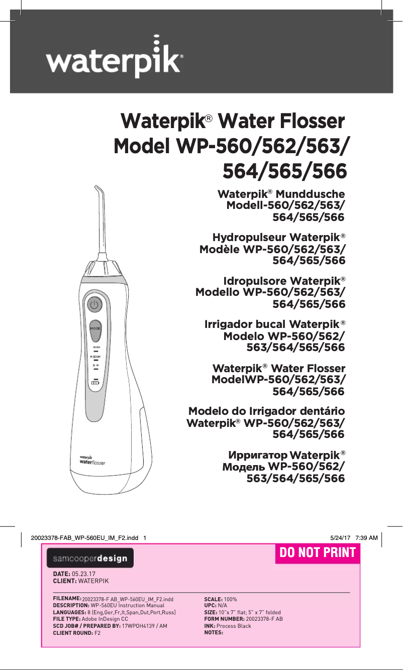 Page 1 de la notice Manuel utilisateur Waterpik WP-560