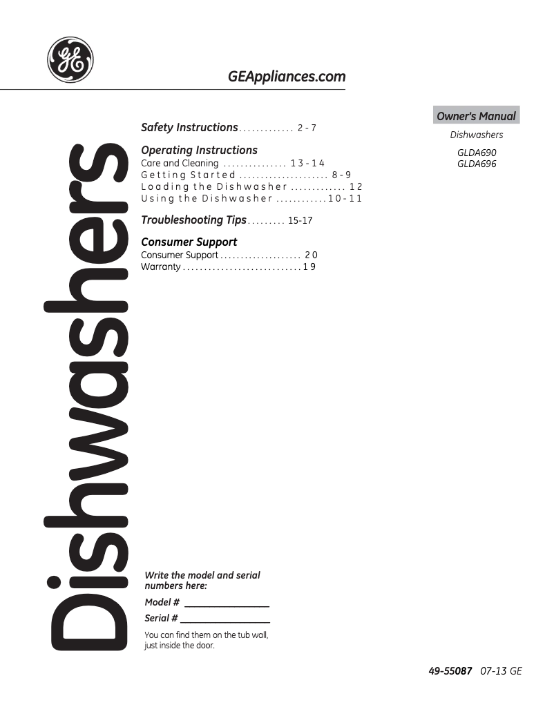 Page 1 of the manual Instruction Manual GE GLDA690FWW