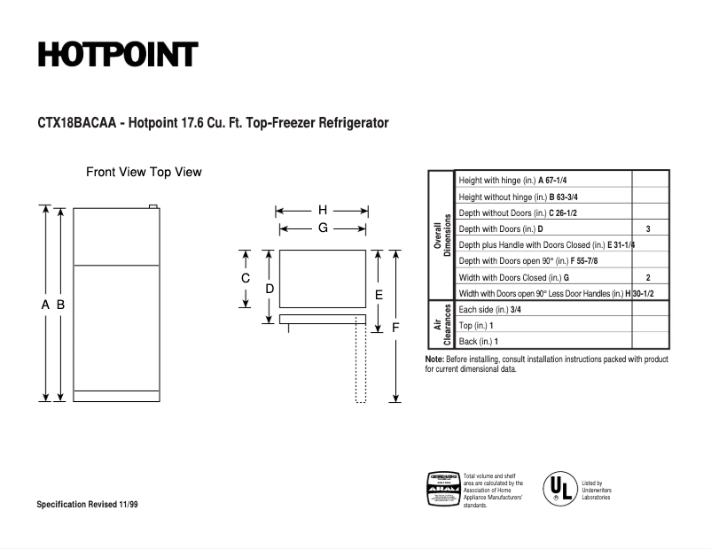 Page n°1 - Fiche technique Hotpoint CTX18BACAA