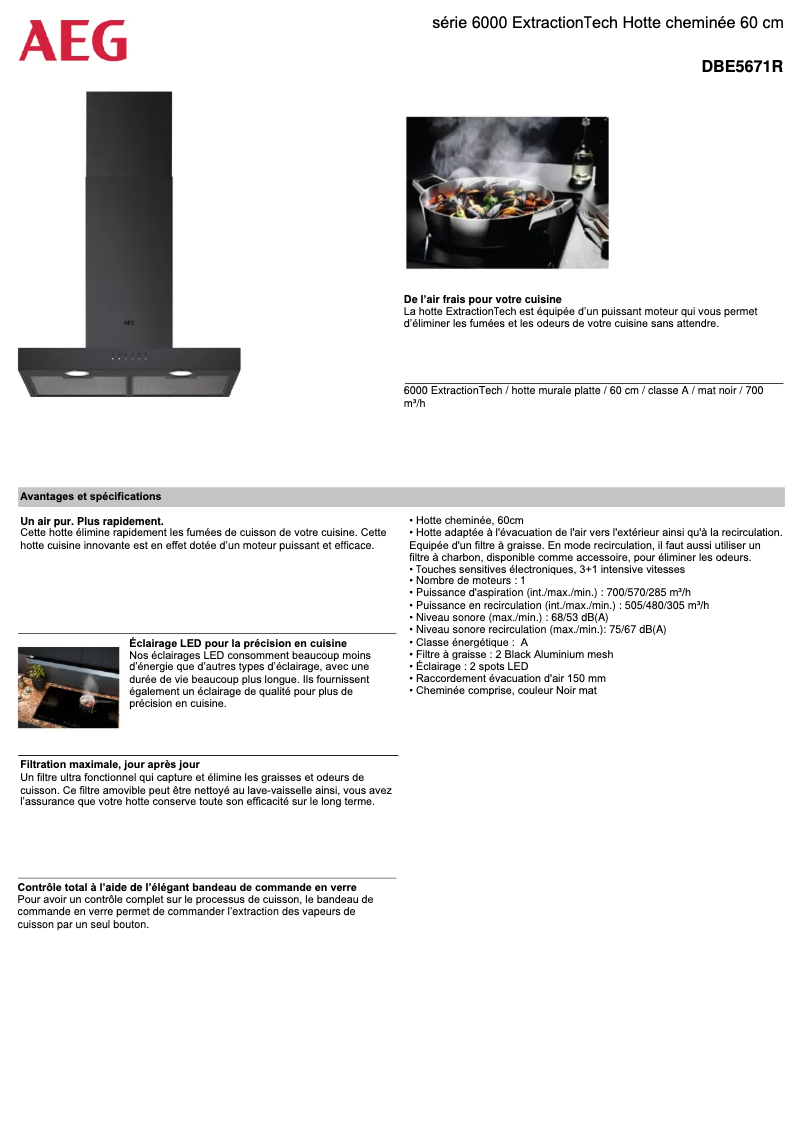 Page 1 de la notice Fiche technique AEG DBE5671R