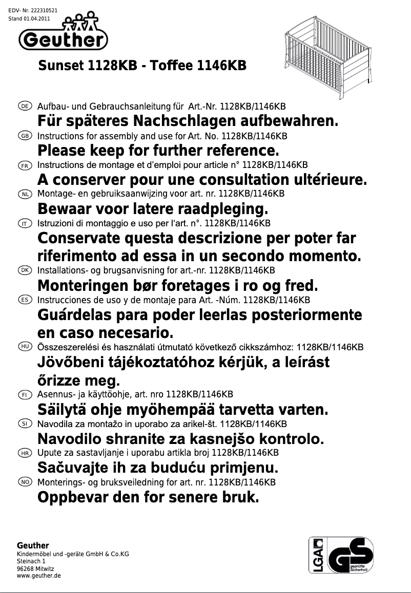 Page n°1 - Manuel utilisateur Geuther Sunset