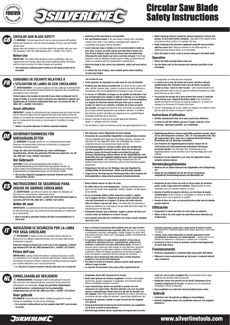 Page 1 de la notice Manuel utilisateur Silverline 427539