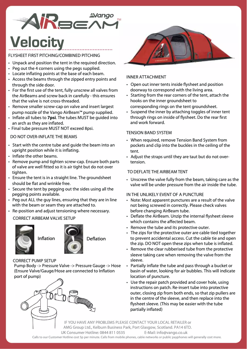 Página 1 del manual Manual de usuario Vango Velocity 200