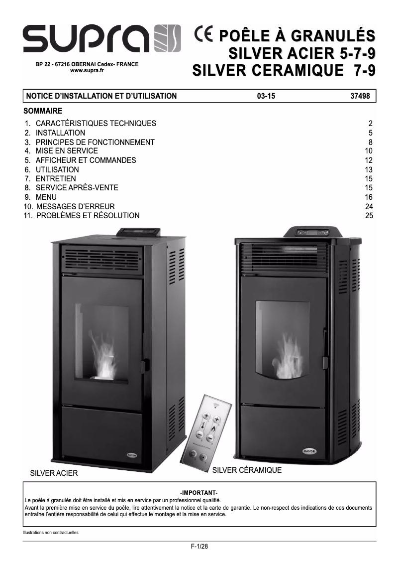 Page 1 de la notice Manuel utilisateur Supra SILVER ACIER 5