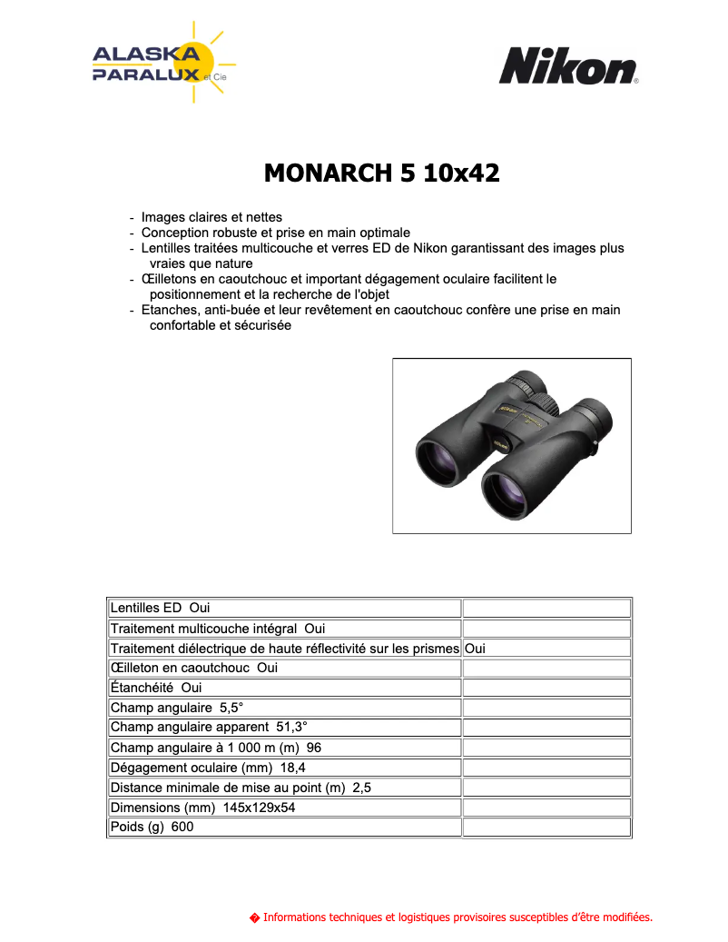 Image de la première page du manuel de l'appareil Monarch M5 10x42
