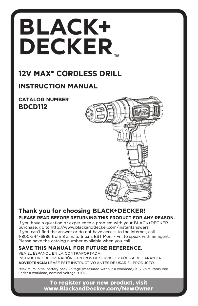 Page n°1 - Manuel utilisateur Black & Decker BDCD112