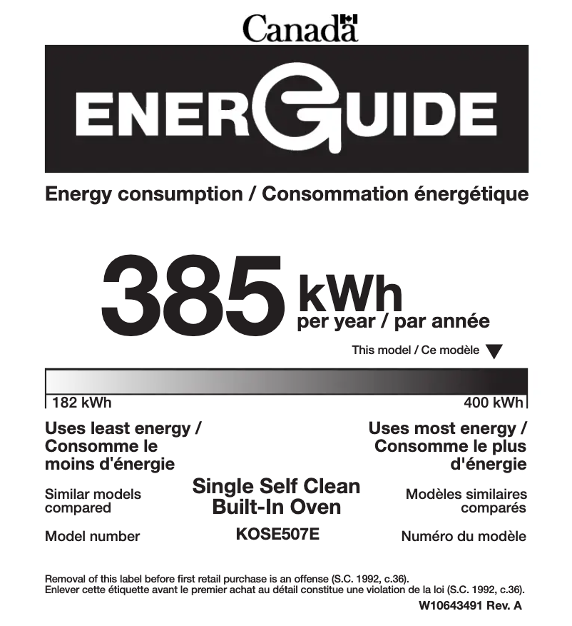 Page 1 de la notice Label énergétique KitchenAid KOSE507ESS