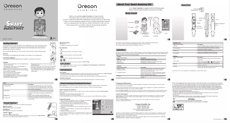 Page n°1 - Manuel utilisateur Oregon Scientific Smart Anatomy SA218