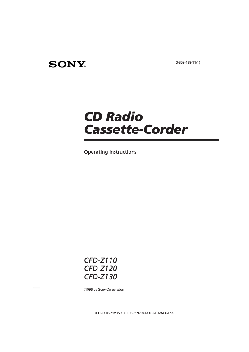 Page n°1 - Manuel utilisateur Sony CFD-Z110