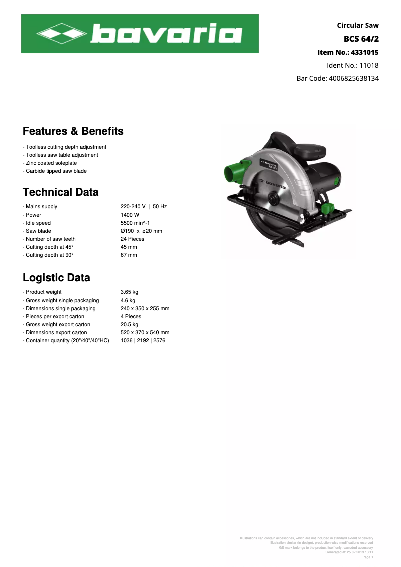 Página 1 del manual Ficha técnica Bavaria BCS 64/2