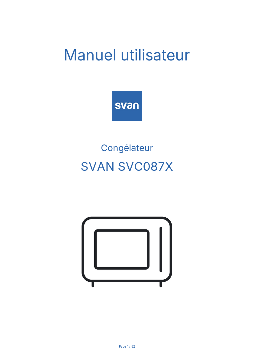 Page n°1 - Manuel utilisateur SVAN SVC087X