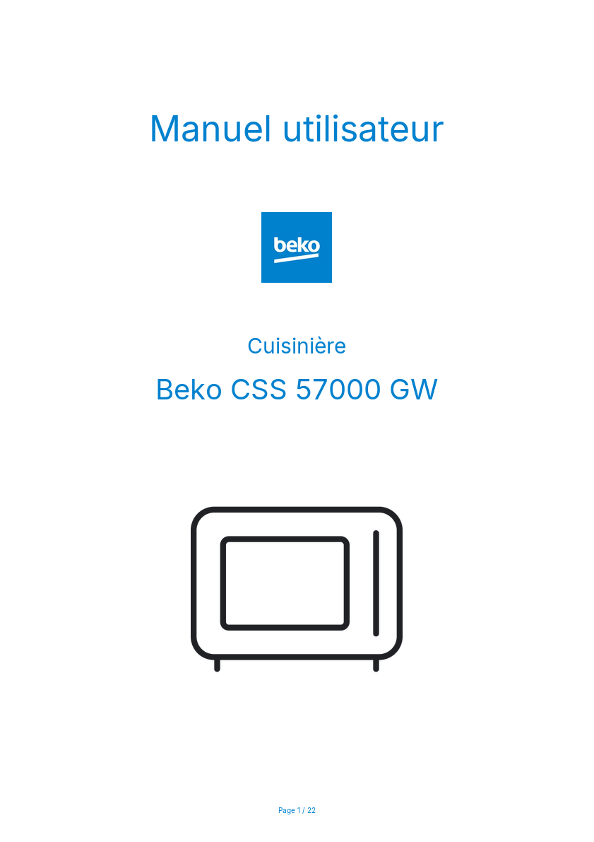 Page n°1 - Manuel utilisateur Beko CSS 57000 GW
