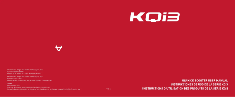 Page 1 de la notice Manuel utilisateur NIU KQi3 Sport