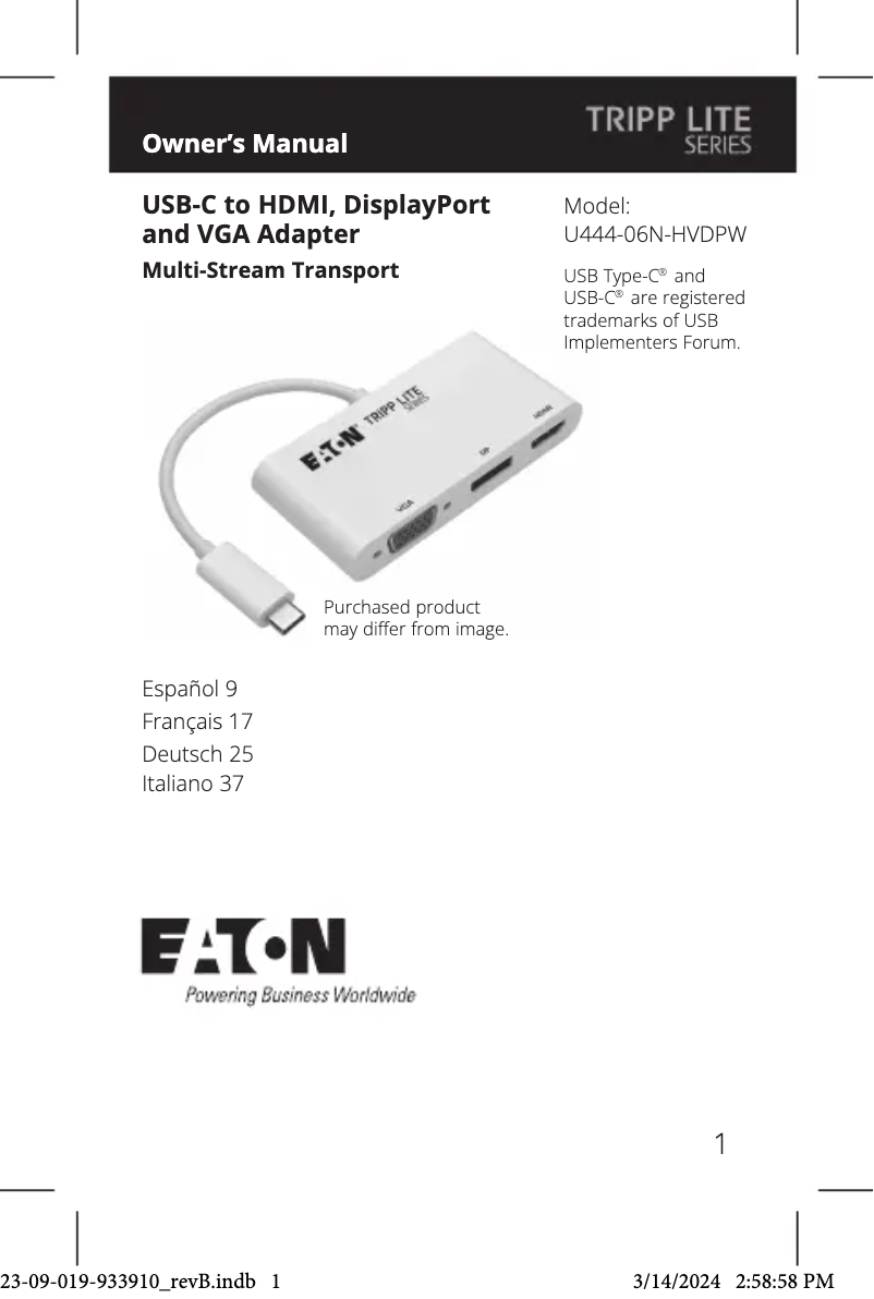 Page n°1 - Manuel utilisateur Tripp Lite U444-06N-HVDPW