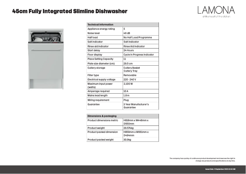 Página 1 del manual Ficha técnica Lamona LAM8376