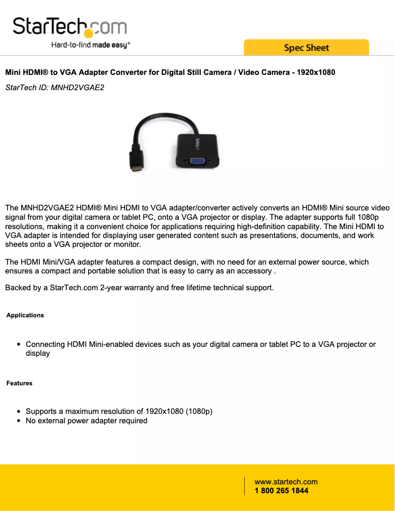Page n°1 - Fiche technique StarTech.com MNHD2VGAE2