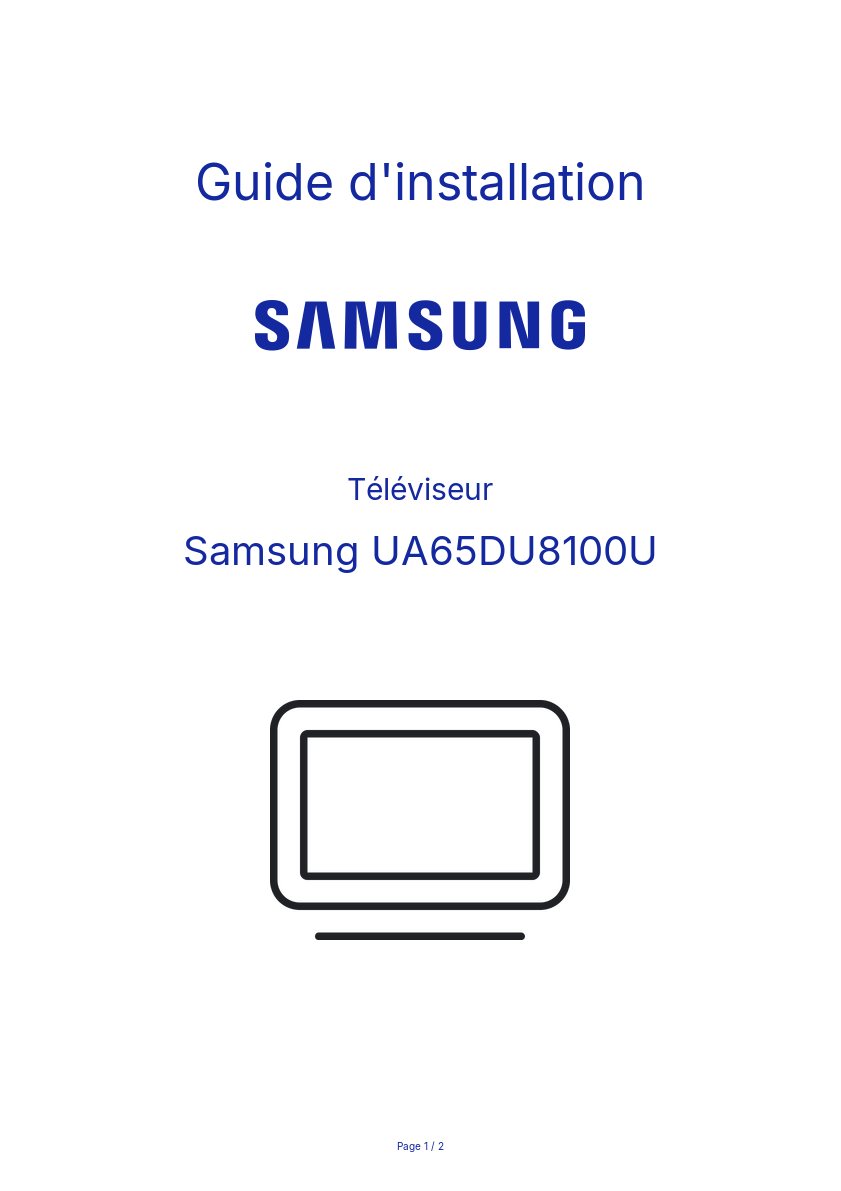 Page n°1 - Guide d'installation Samsung UA65DU8100U