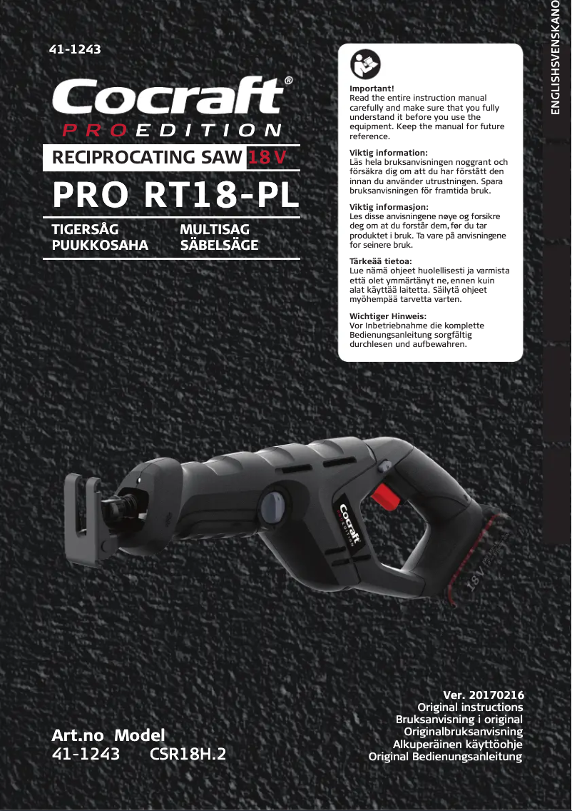 Page n°1 - Manuel utilisateur Cocraft PRO RT18-PL