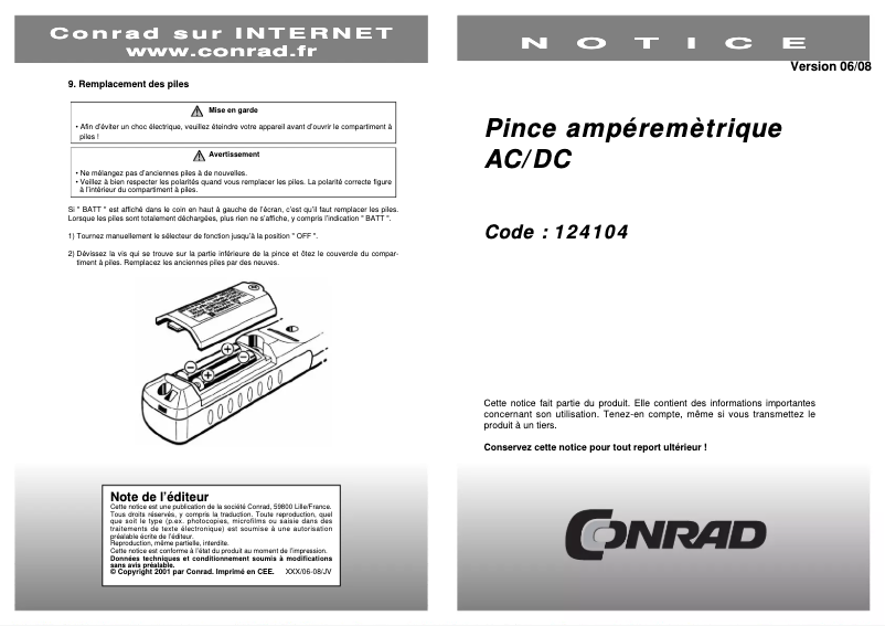 Image de la première page du manuel de l'appareil KEW 2300R