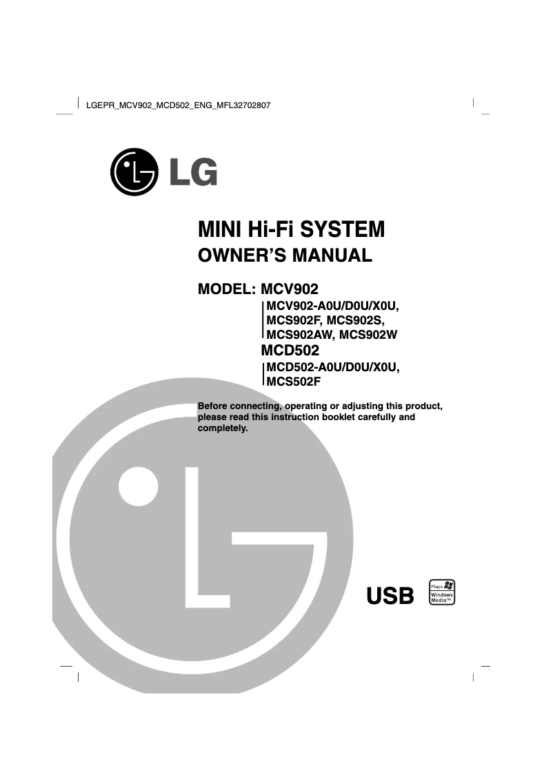 Page n°1 - Manuel utilisateur LG MCD502