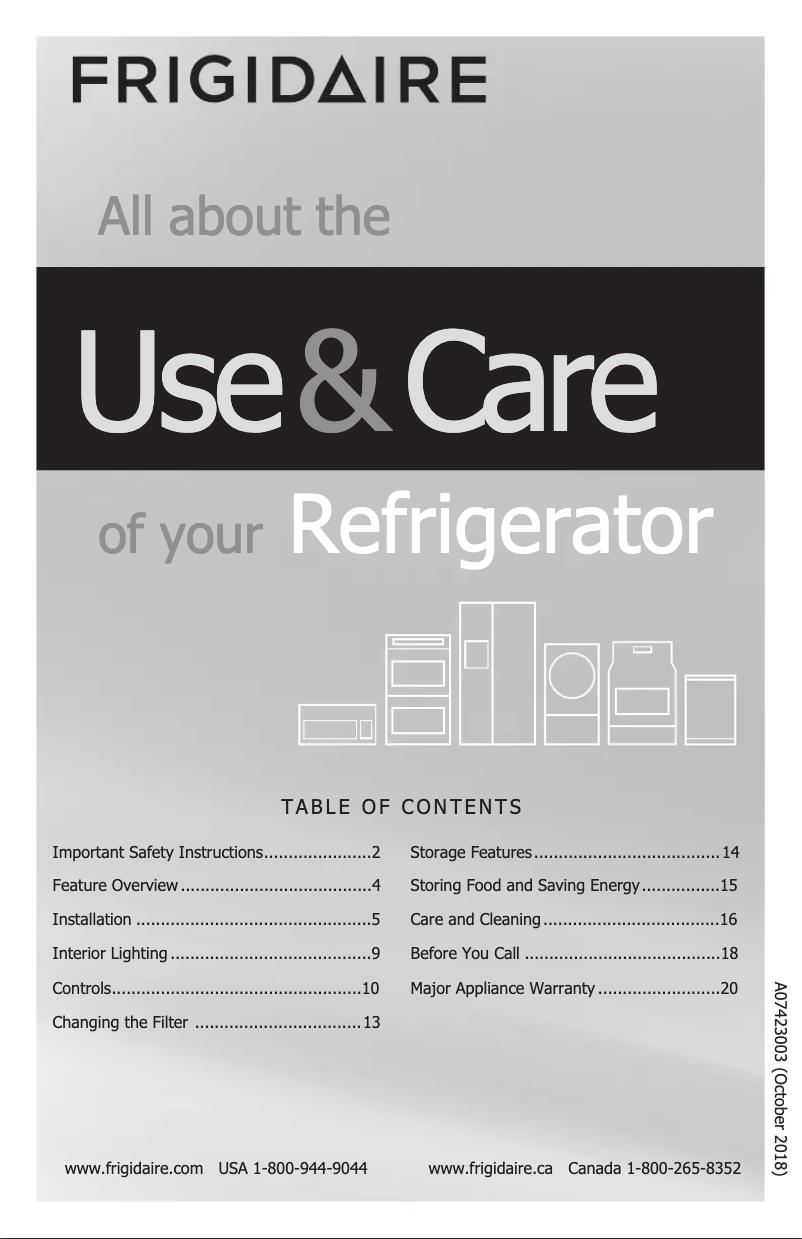 Página 1 del manual Manual de usuario Frigidaire FPGU19F8TF