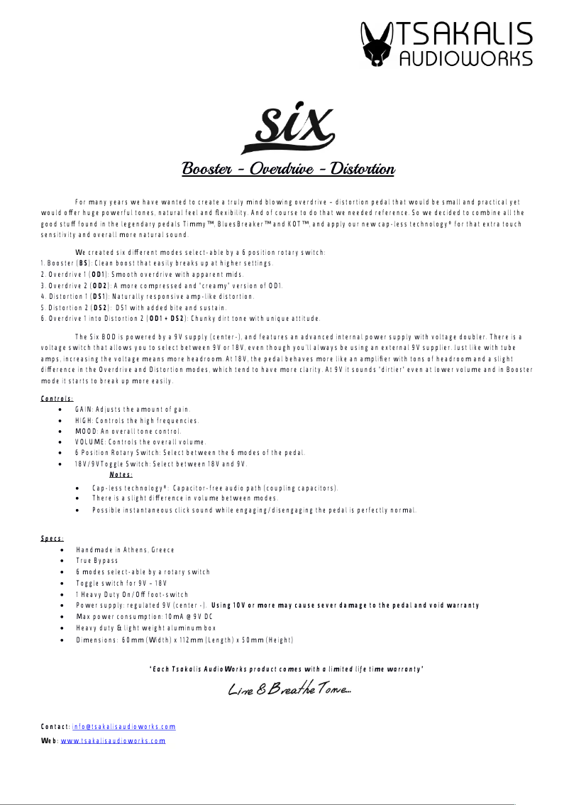 Image de la première page du manuel de l'appareil Six