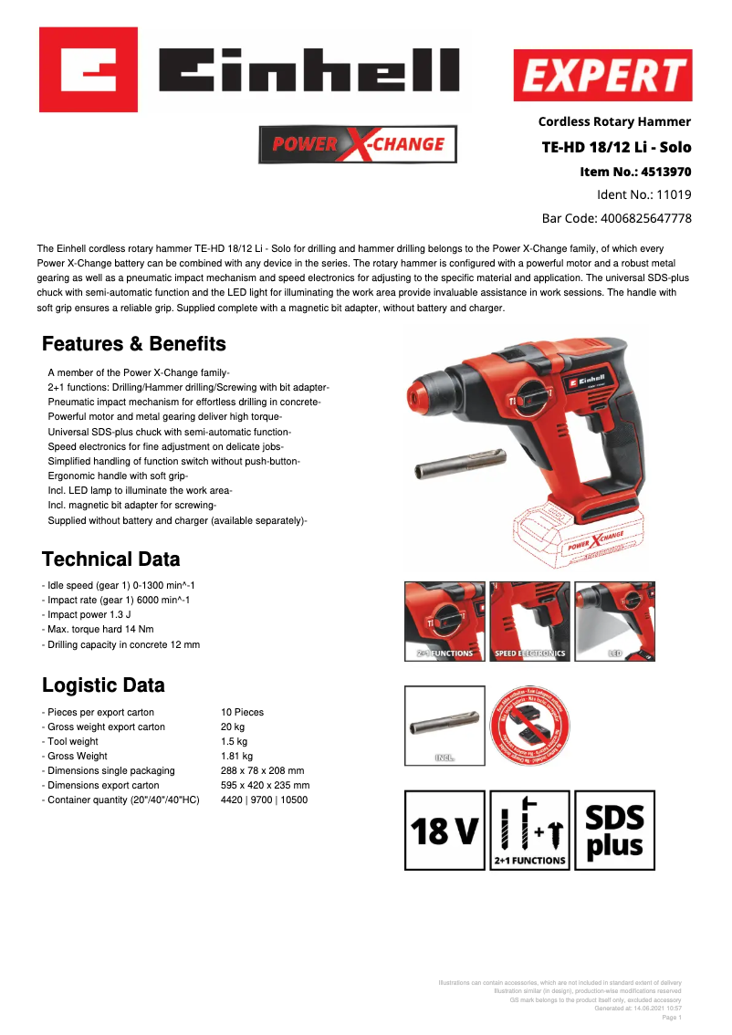 Image de la première page du manuel de l'appareil TE-HD 18/12 Li - Solo