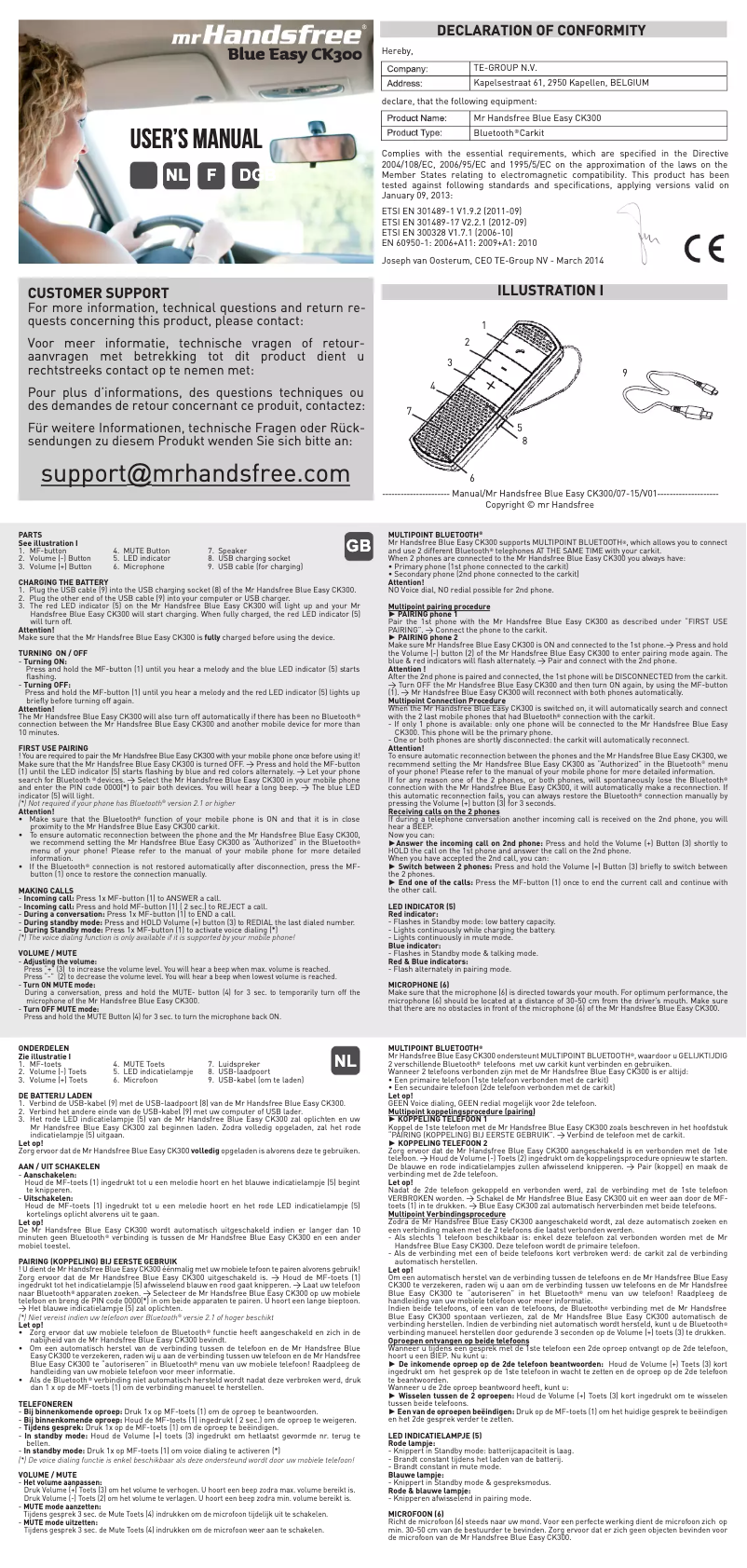 Page n°1 - Manuel utilisateur Mr. Handsfree Blue Easy CK300