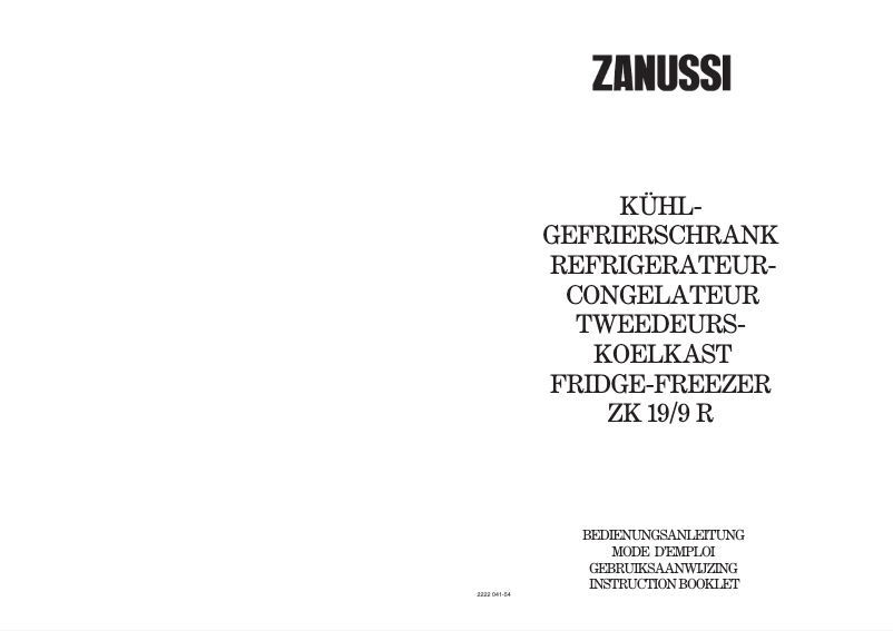 Page n°1 - Manuel utilisateur Zanussi ZK 19 9 R