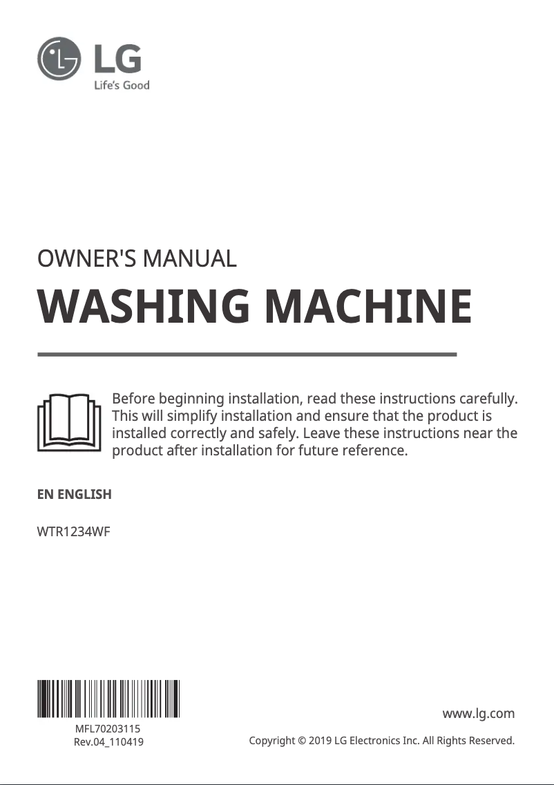 Page 1 de la notice Manuel utilisateur LG WTR1234WF