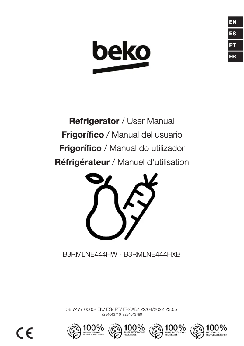 Página 1 del manual Manual de usuario Beko B3RMLNE444HXB