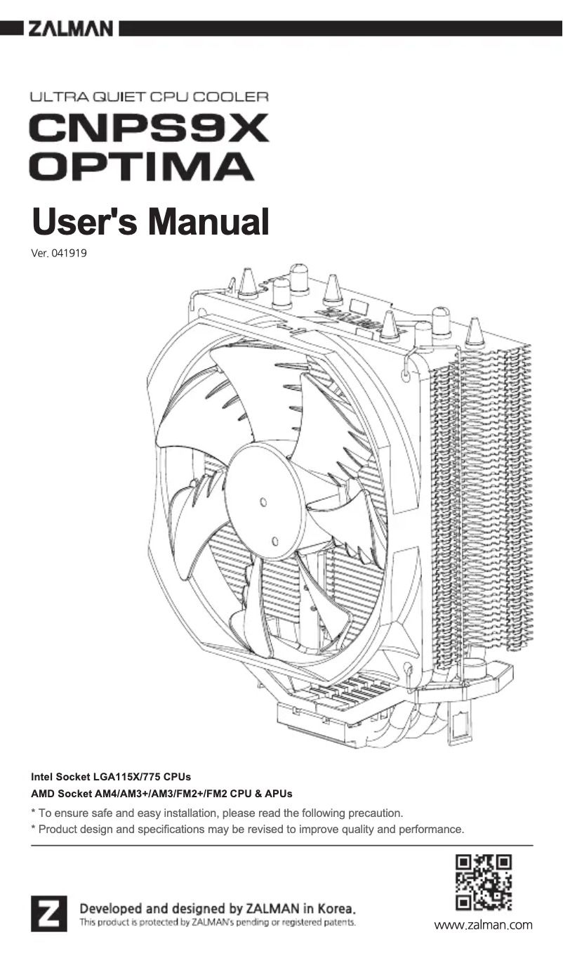 Page 1 de la notice Manuel utilisateur Zalman CNPS9X Optima