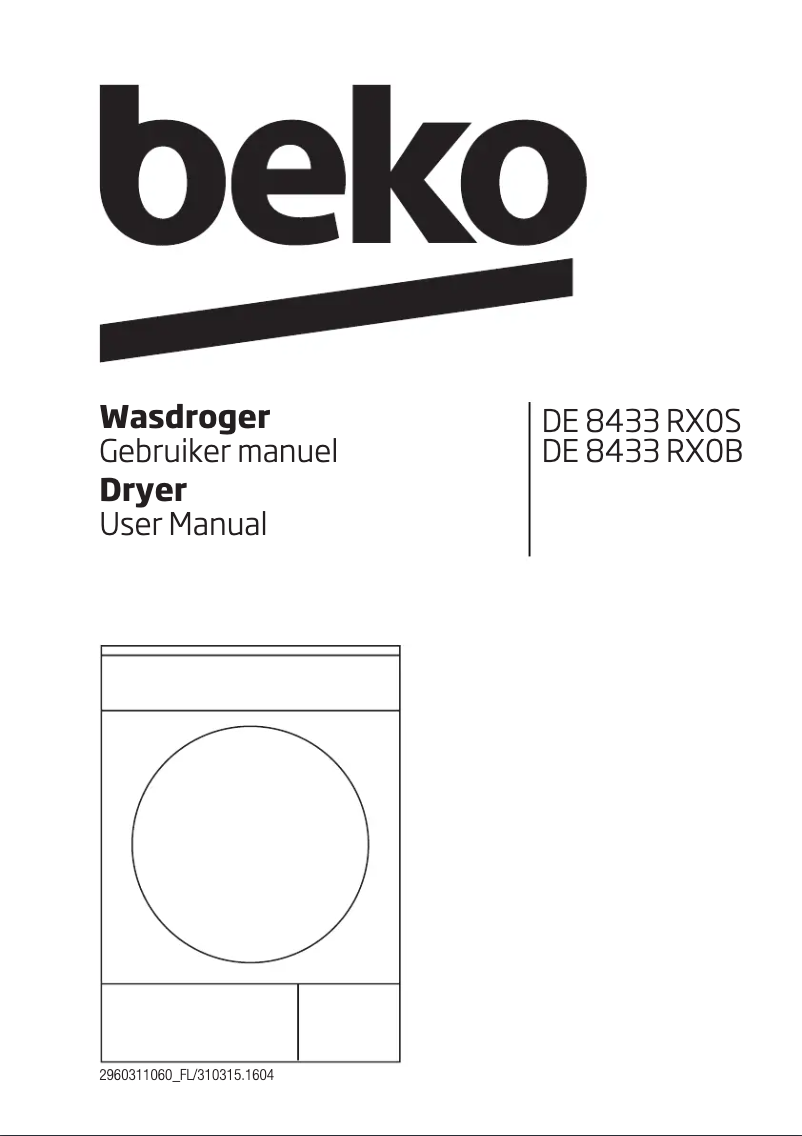 Page 1 de la notice Manuel utilisateur Beko DE8433RXOB