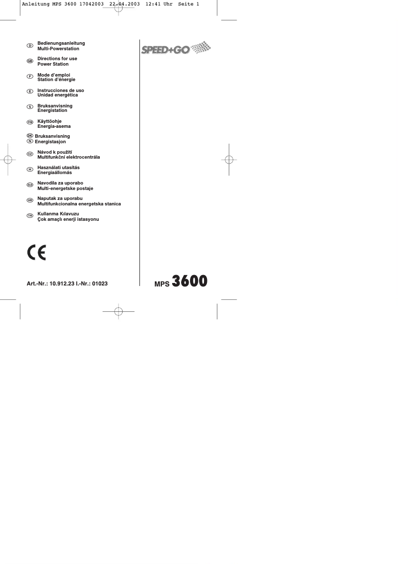 Page n°1 - Manuel utilisateur Speed & Go MPS 3600