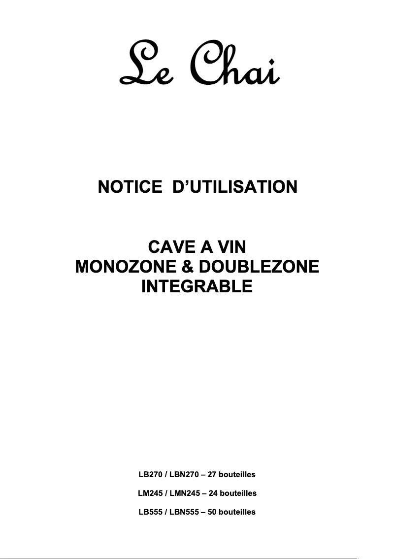 Page 1 de la notice Manuel utilisateur Le Chai LBN270