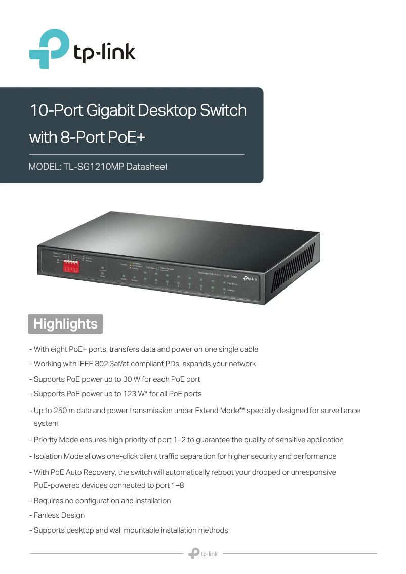 Page n°1 - Guide d'installation TP-Link TL-SG1210MP