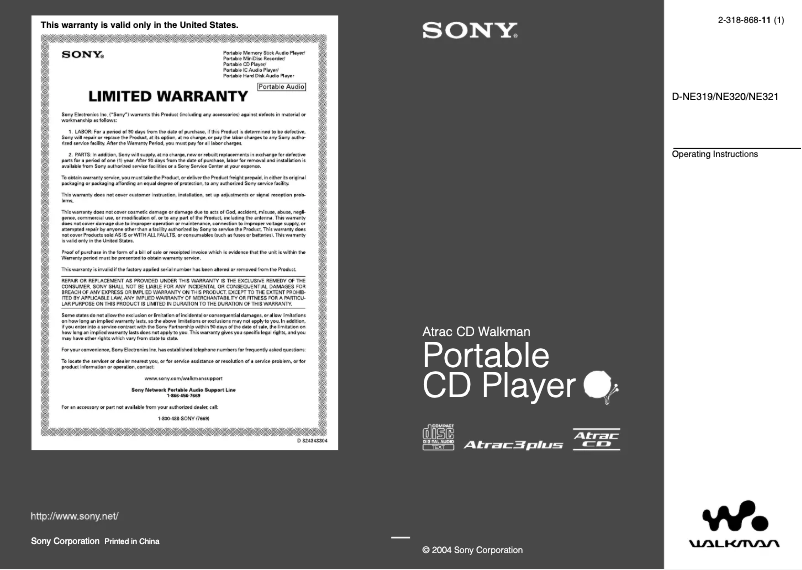 Page n°1 - Manuel utilisateur Sony Walkman D-NE319