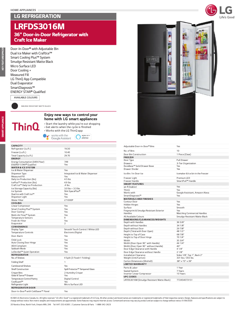 Página 1 del manual Ficha técnica LG LRFDS3016M