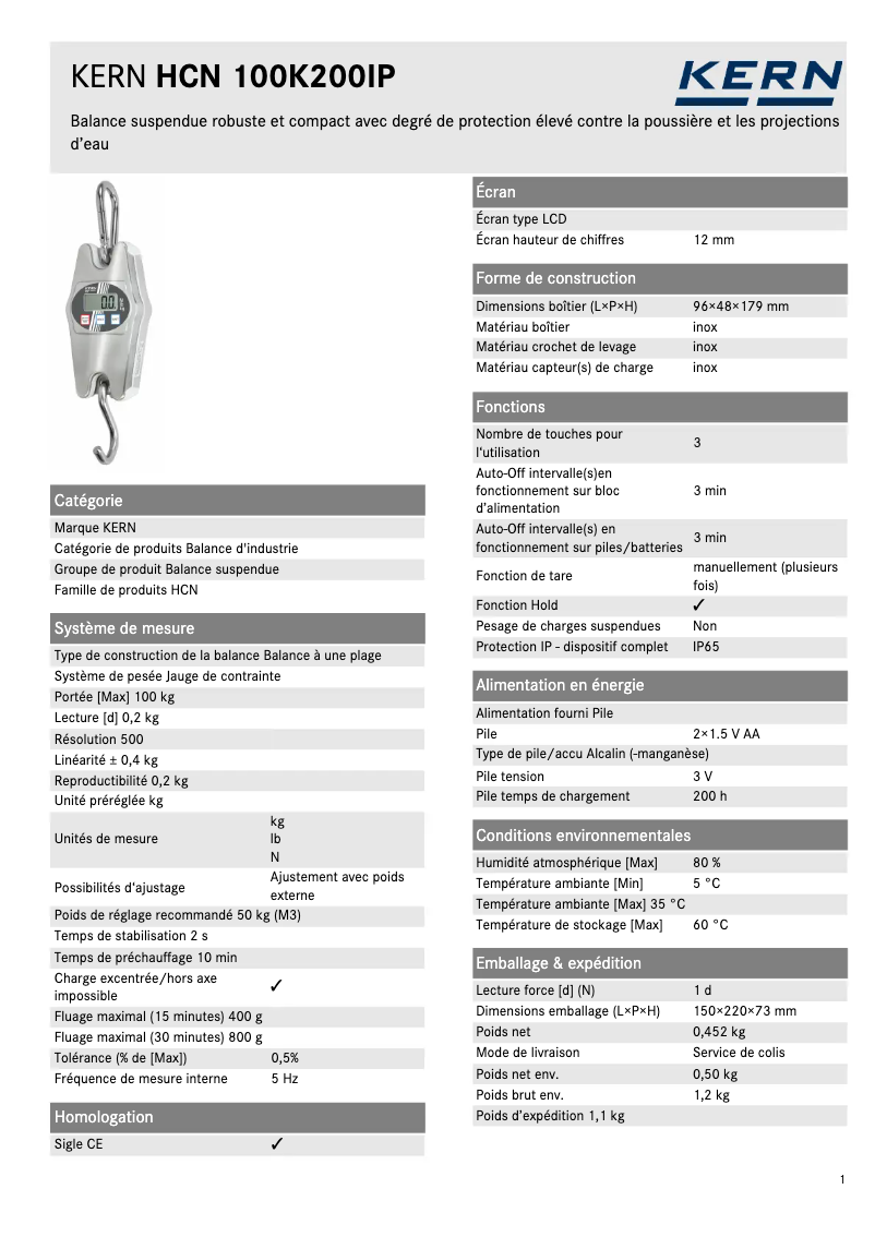 Image de la première page du manuel de l'appareil HCN 100K200IP