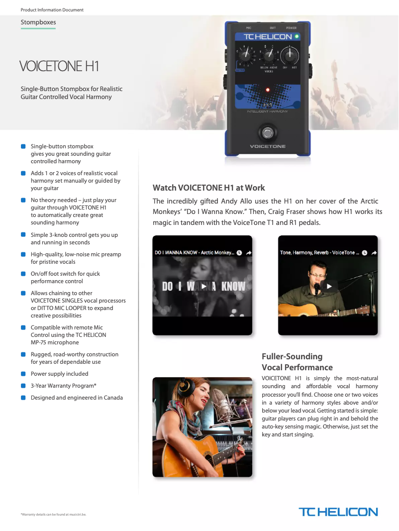 Page 1 de la notice Fiche technique TC Helicon VoiceTone H1