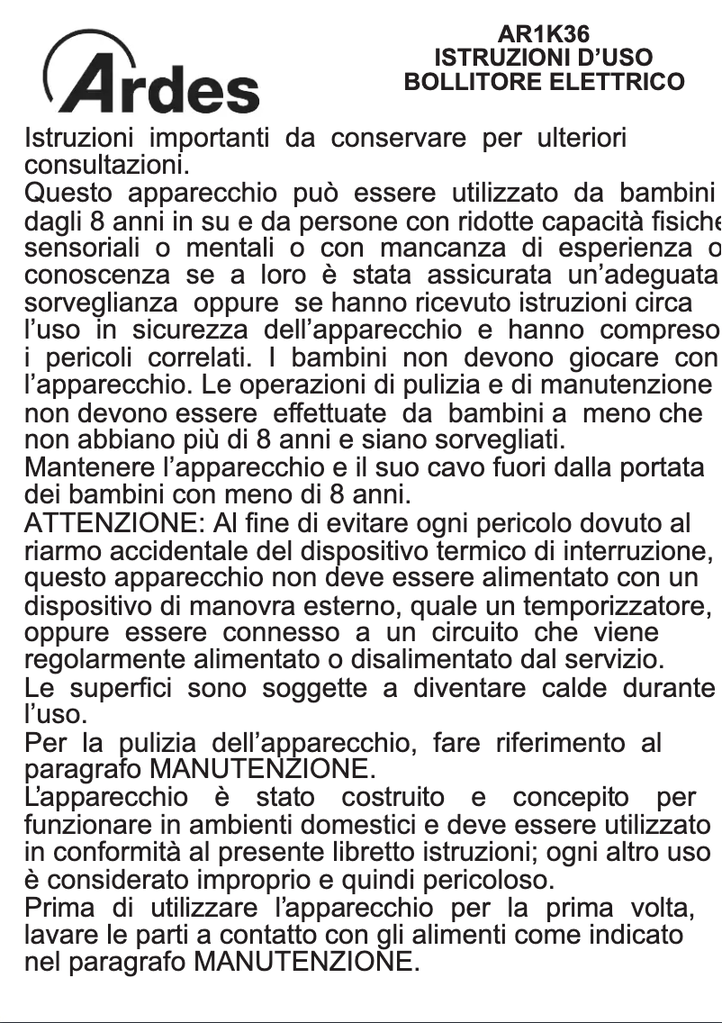 Image de la première page du manuel de l'appareil AR1K36