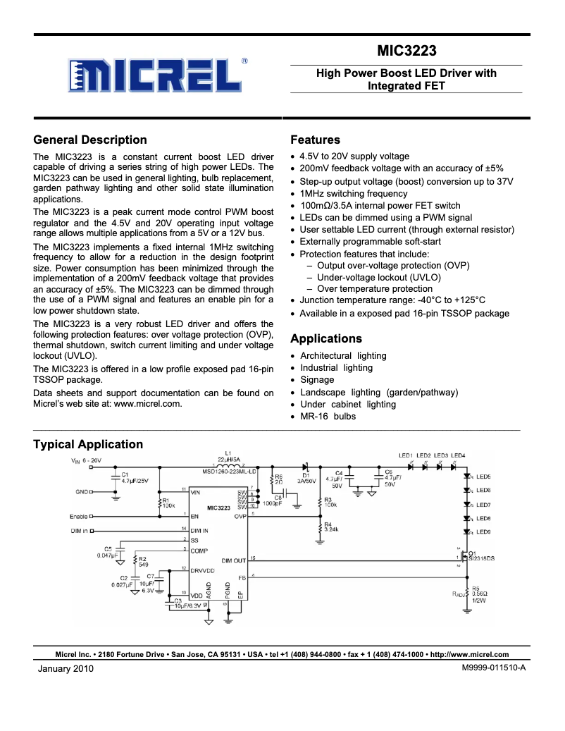Page 1 de la notice Manuel utilisateur Microchip MIC3223