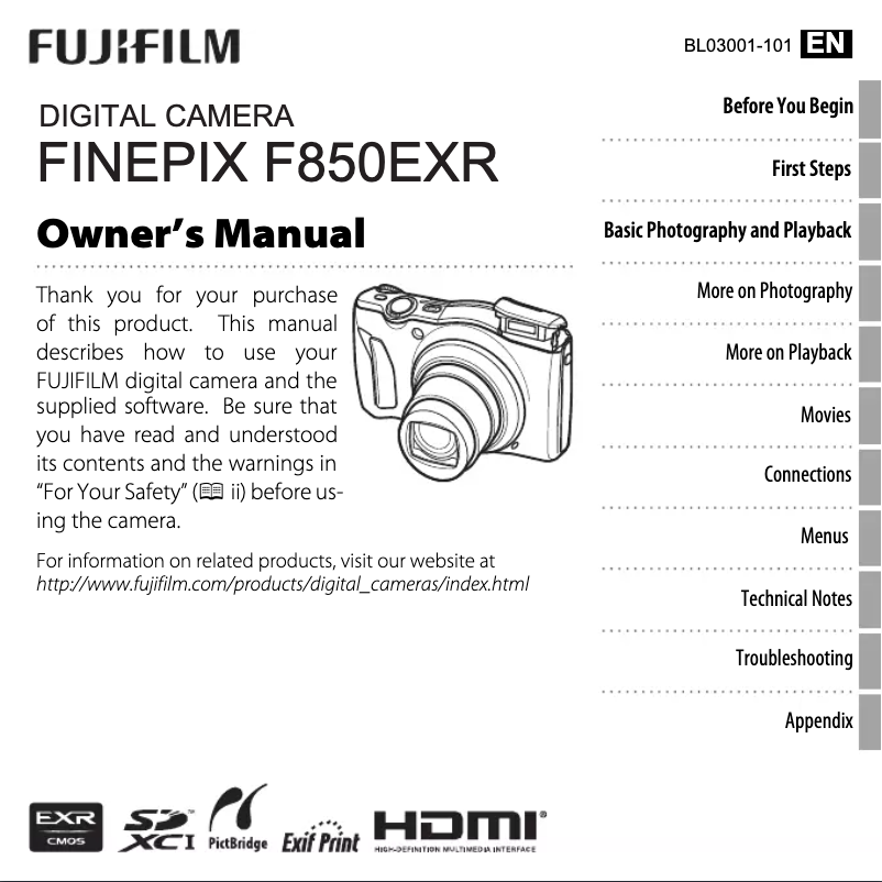 Page n°1 - Manuel utilisateur Fujifilm FinePix F850EXR