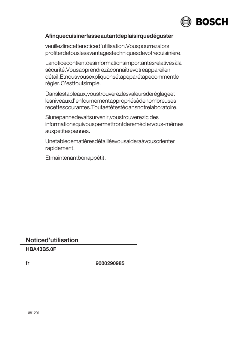 Page 1 de la notice Mode d'emploi Bosch HBA43B550F